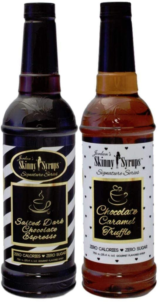 Jordans Skinny Syrups Sugar Free Signature Series 2 Pack - Salted Dark Chocolate Espresso and Chocolate Caramel Truffle