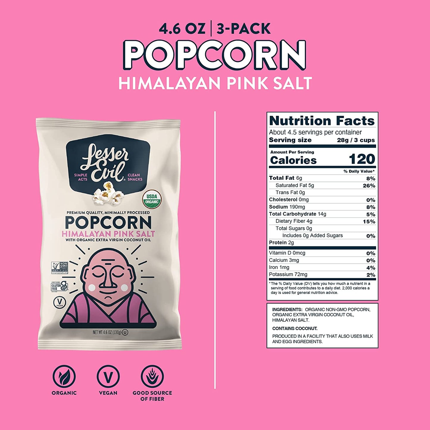 LesserEvil Himalayan Pink Salt Organic Popcorn