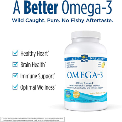 Nordic Naturals Omega-3, Lemon Flavor -180 Soft Gels