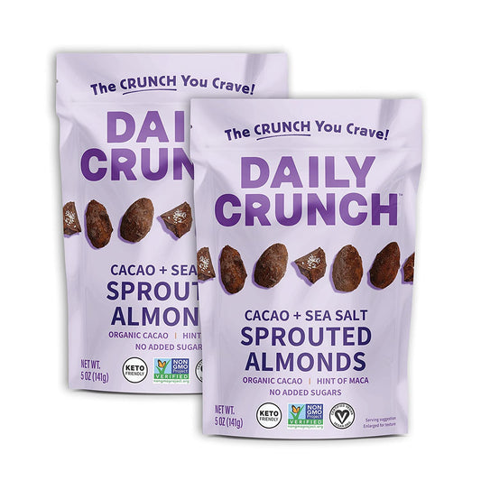 Daily Crunch Sprouted Almonds, 5 Ounce Resealable Bags (Cacao and Sea Salt, 2 Pack)