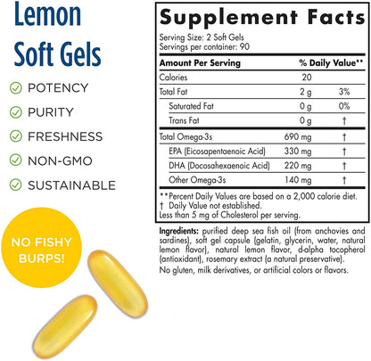 Nordic Naturals Omega-3, Lemon Flavor -180 Soft Gels