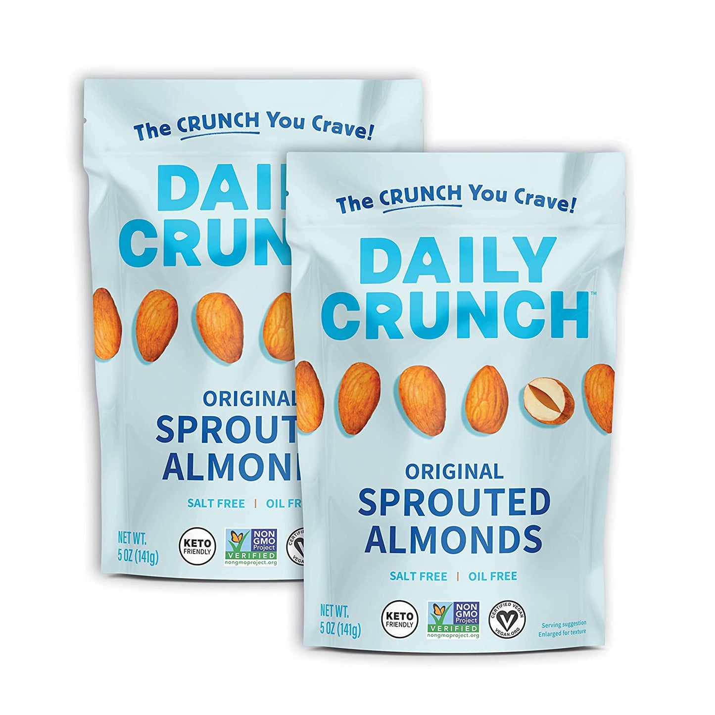 Daily Crunch Sprouted Almonds, 5 Ounce Resealable Bag (Original Sprouted, 2 Pack)