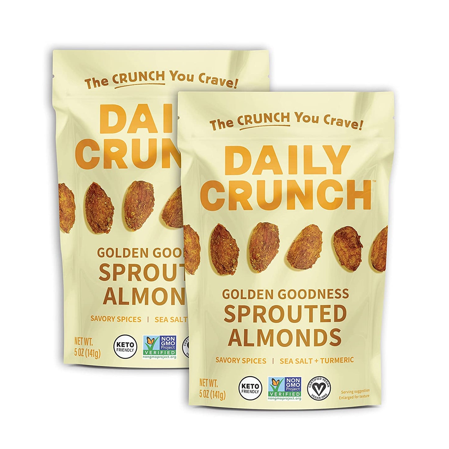 Daily Crunch Sprouted Almonds, 5 Ounce Resealable Bags (Golden Goodness, 2 Pack)