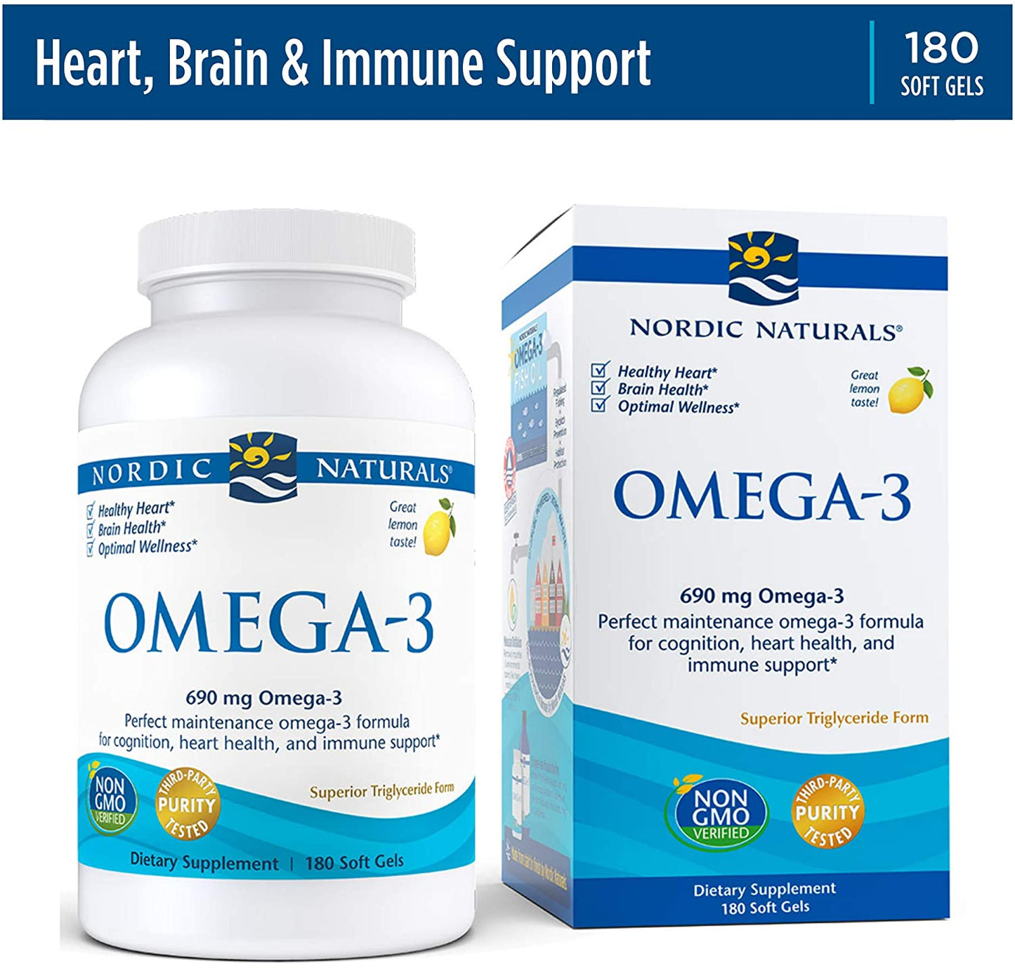 Nordic Naturals Omega-3, Lemon Flavor -180 Soft Gels