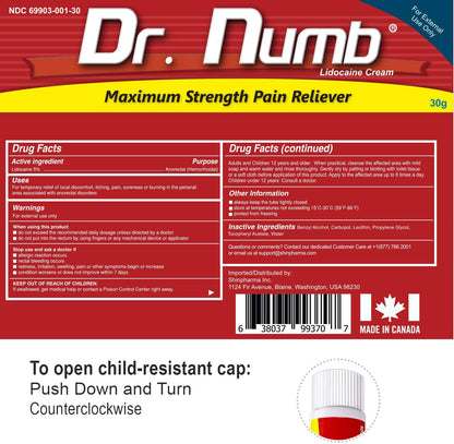 Dr. Numb 5% Lidocaine Topical Numbing Cream for Pain Relief